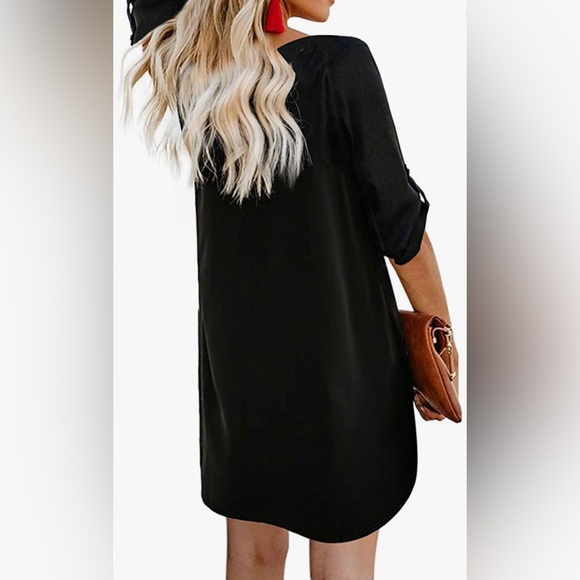 Black Dress with 3/4 Sleeves + Buttons - Picture 2 of 5